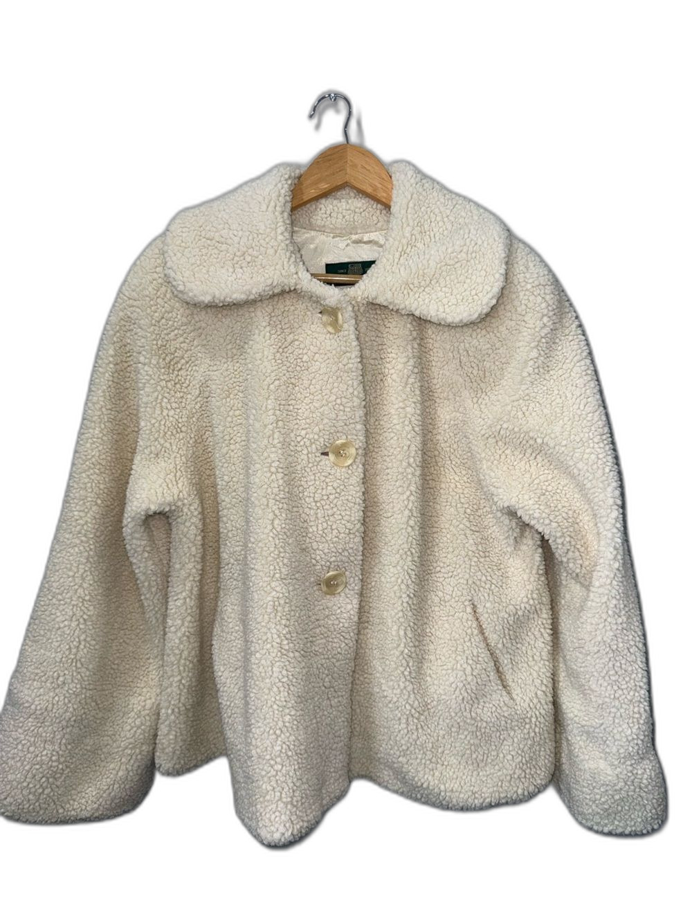 Orvis Cream Sherpa Button-Front Jacket Coat Womens Small Oversized Cream !